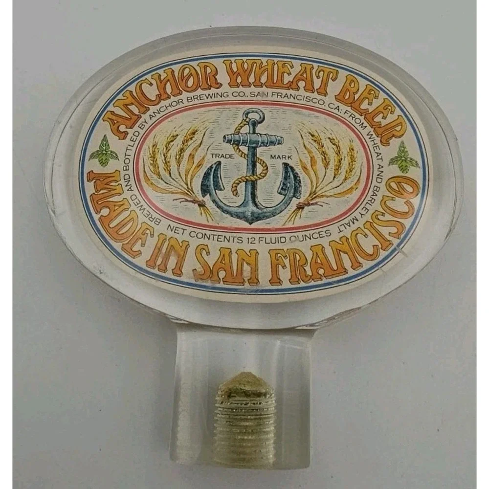 Vintage Anchor Wheat Beer Tap Handle San Francisco Anchor Brewing Co Lucite Oval